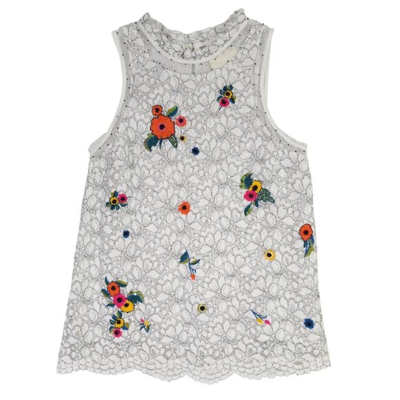 White Lace Floral Sleeveless Top Embroidered Maeve Macie Anthropologie Size 2 - Picture 1 of 12
